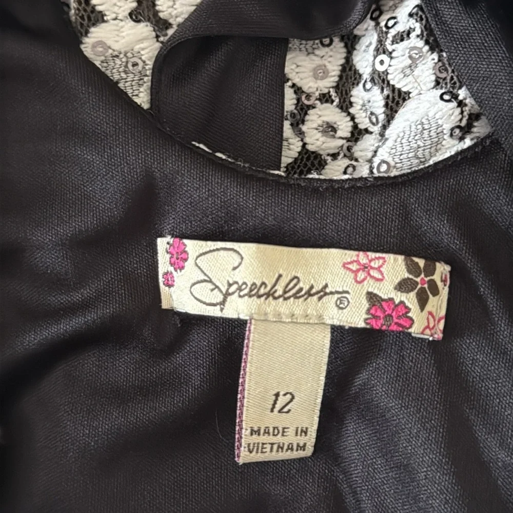 Speechless black and white dress girls size 12 floral lace sparkly sequins party